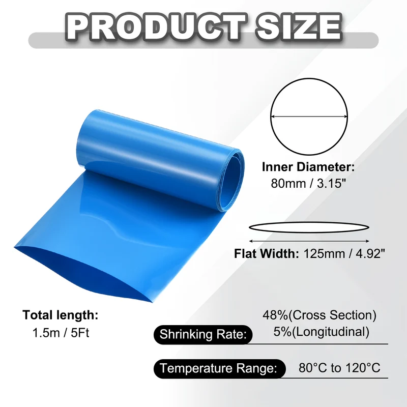 Battery Wrap, Heat Shrink Tubing, 125mm Flat Width 80mm ID, Blue