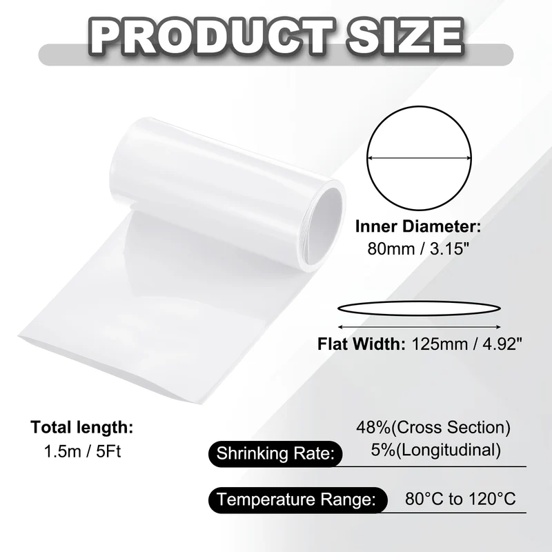 Battery Wrap, Heat Shrink Tubing, 125mm Flat Width 80mm ID, White