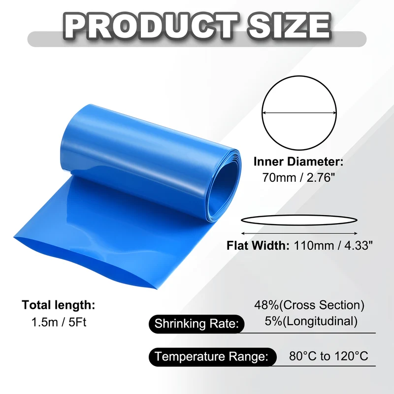 Battery Wrap, Heat Shrink Tubing, 110mm Flat Width 70mm ID, Blue