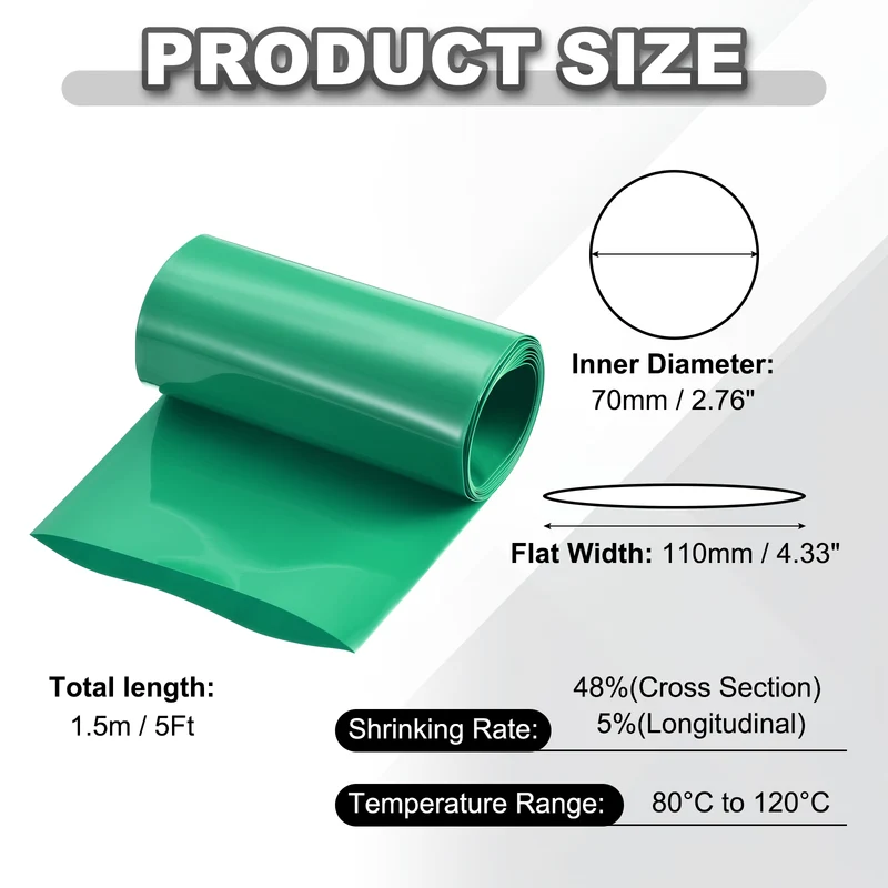 Battery Wrap, Heat Shrink Tubing, 110mm Flat Width 70mm ID, Green