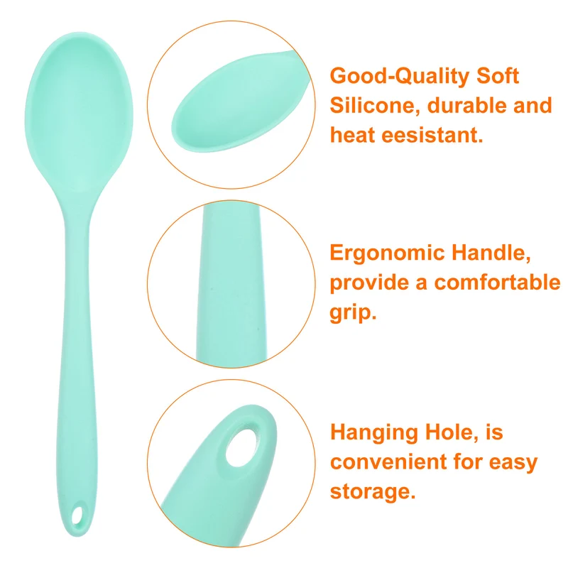 2Pcs Silicone Spoons Heat Resistant Cooking Utensil Mixing Spoon, Green