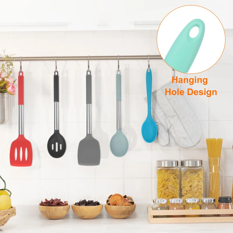 2Pcs Silicone Spoons Heat Resistant Cooking Utensil Mixing Spoon, Green