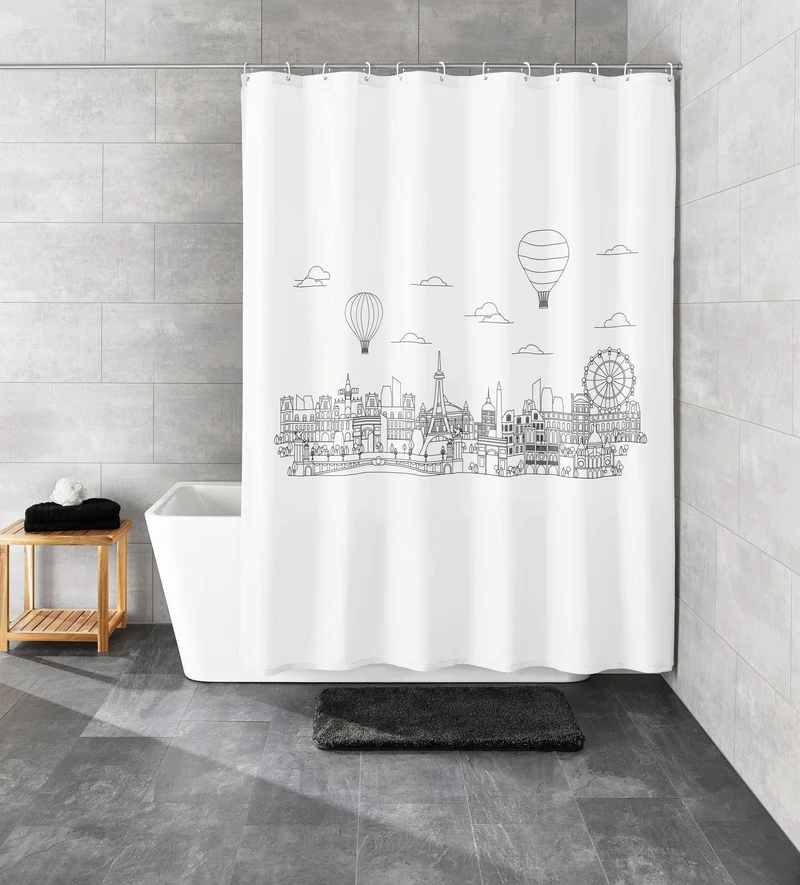 Duschvorhang PEVA WONDERLAND Schwarz-Weiß 180 x 200 cm