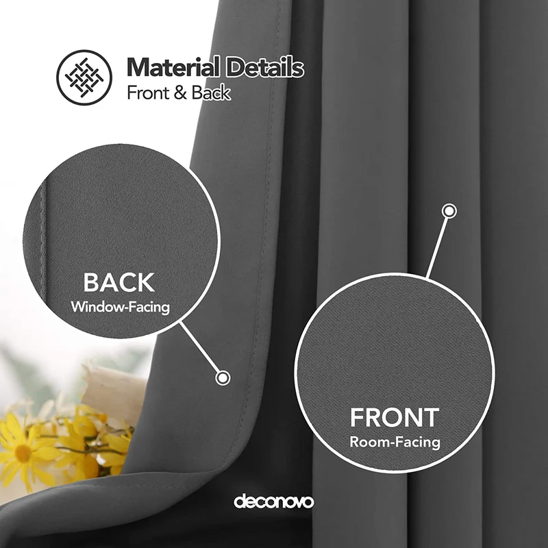 Deconovo Vorhang Blickdicht Kräuselband Gardinen Thermogardine, 2er Set