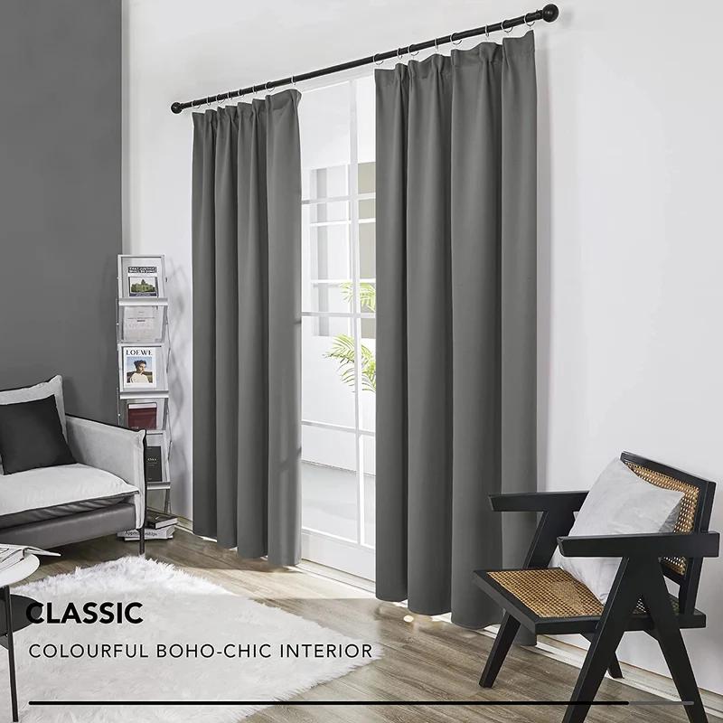 Deconovo Vorhang Blickdicht Kräuselband Gardinen Thermogardine, 2er Set