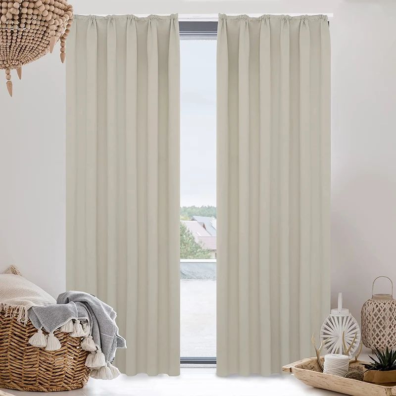 Deconovo Verdunkelungsvorhänge Gardinen Sonnenschutz mit Kräuselband 2er Set