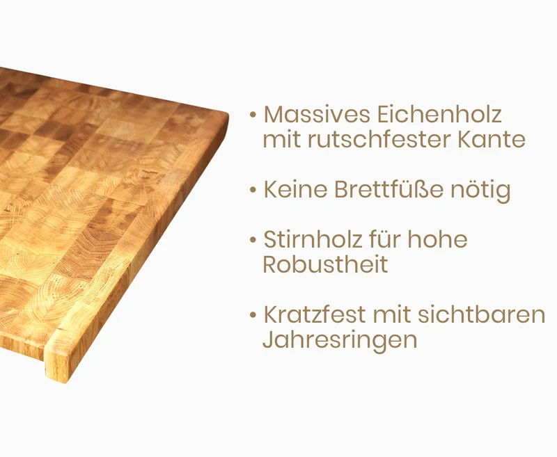 Stirnholz Schneidebrett Eiche mit Anschlagkante