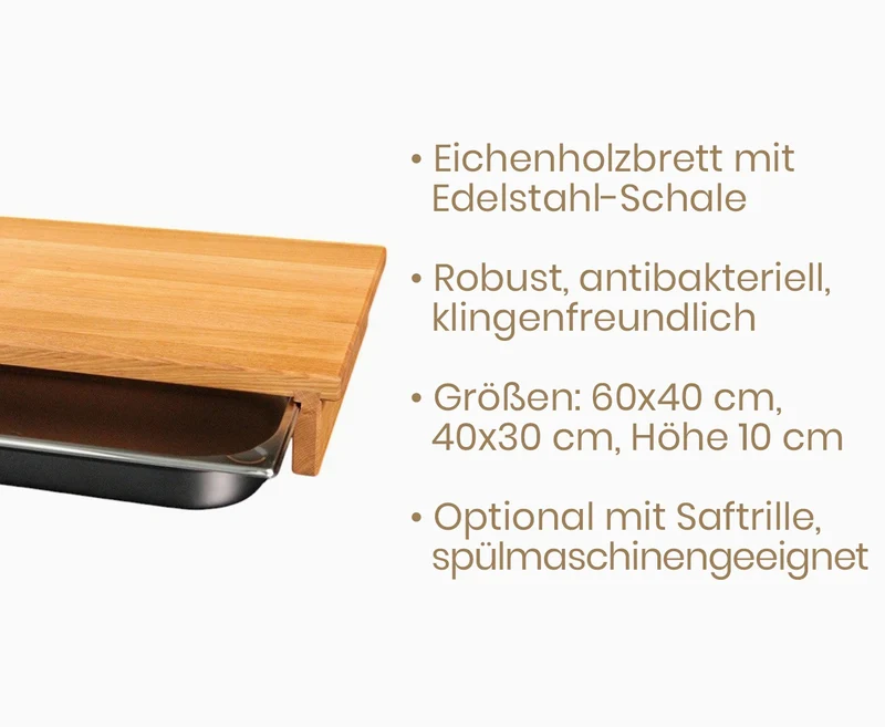 Schneidebrett Eiche mit Auffangschale