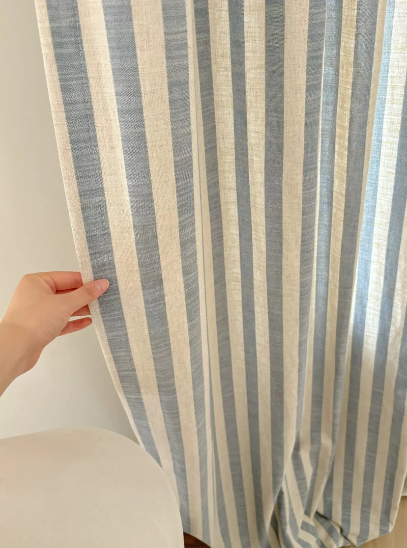 Playroom Curtains: Custom Butter Yellow Striped Linen Drapery for Kids Room, 100% Linen