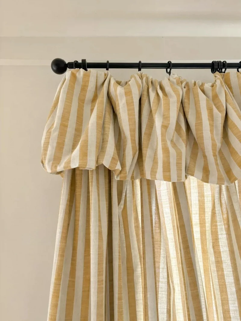 Playroom Curtains: Custom Butter Yellow Striped Linen Drapery for Kids Room, 100% Linen