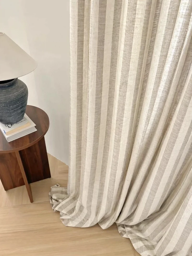 Playroom Curtains: Custom Butter Yellow Striped Linen Drapery for Kids Room, 100% Linen