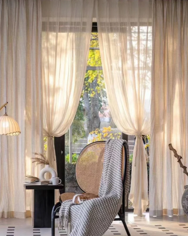 Lightweight Crinkled Linen Gauze Drapes – Living & Dining Room Curtains, Semi-Privacy & Light-Filtering Drapes