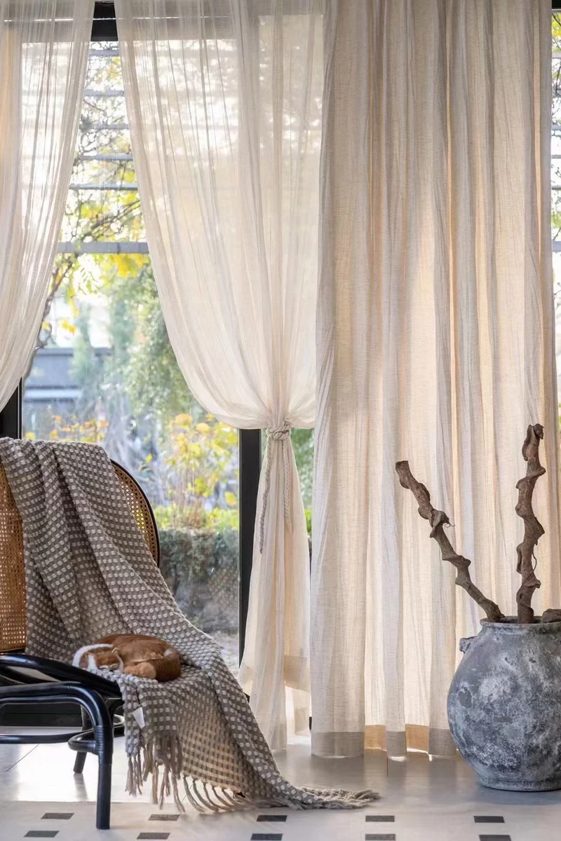 Lightweight Crinkled Linen Gauze Drapes – Living & Dining Room Curtains, Semi-Privacy & Light-Filtering Drapes