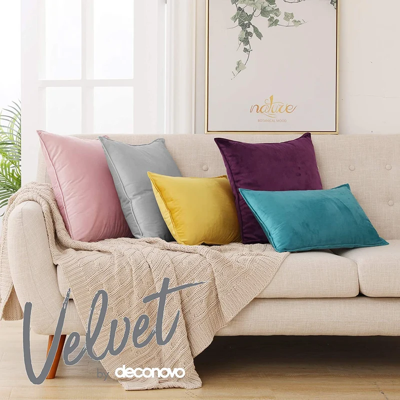Deconovo Zierkissenhülle Samt Sofakissenbezug Modern Kissenüberzug Wohnzimmer, 2er Set