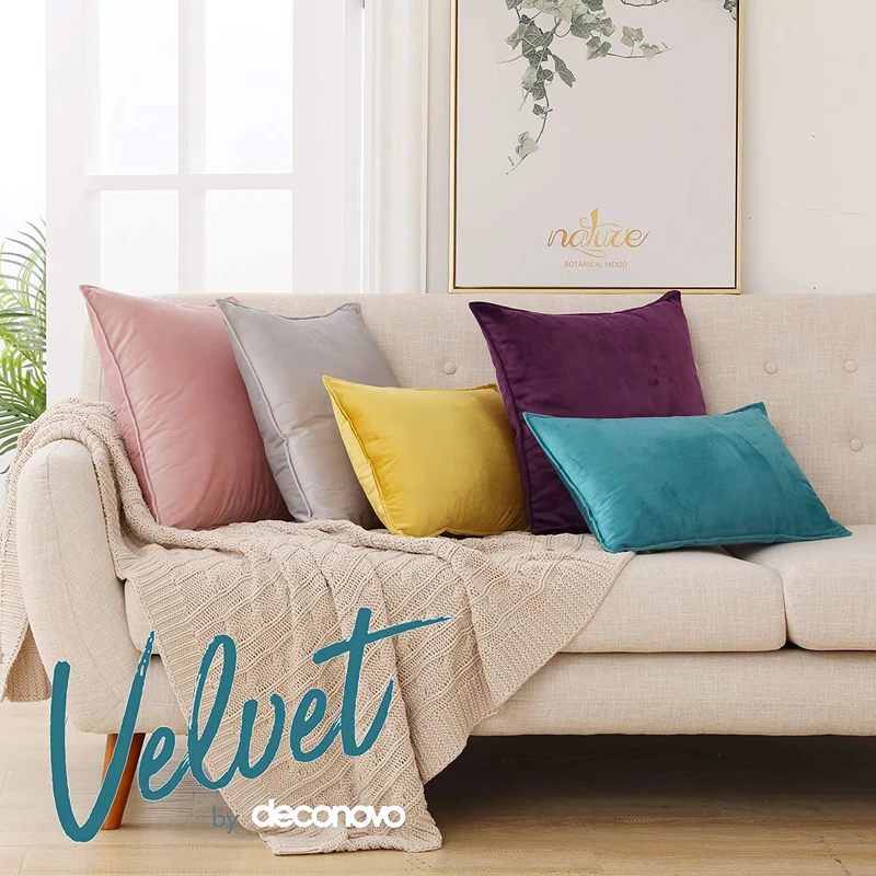 Deconovo Zierkissenhülle Samt Sofakissenbezug Modern Kissenüberzug Wohnzimmer, 2er Set