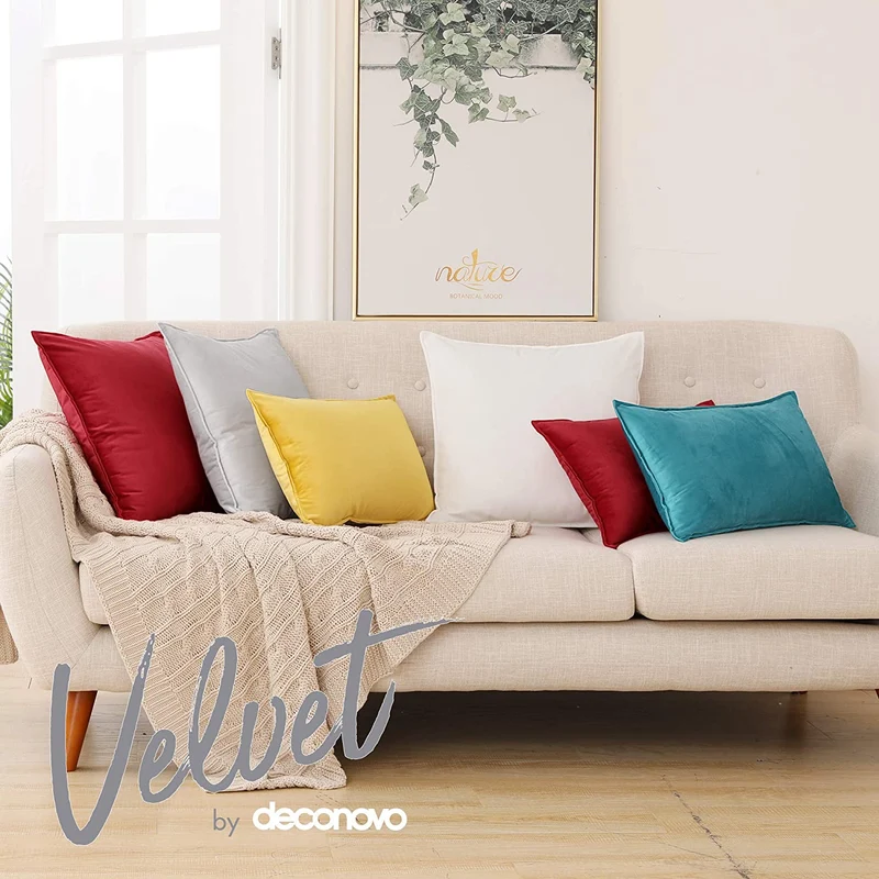 Deconovo Zierkissenhülle Samt Sofakissenbezug Modern Kissenüberzug Wohnzimmer, 2er Set