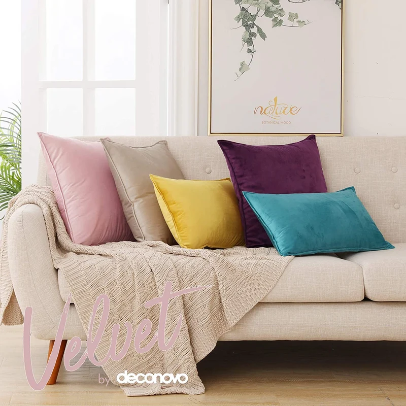 Deconovo Zierkissenhülle Samt Sofakissenbezug Modern Kissenüberzug Wohnzimmer, 2er Set