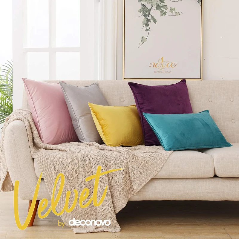 Deconovo Zierkissenhülle Samt Sofakissenbezug Modern Kissenüberzug Wohnzimmer, 2er Set