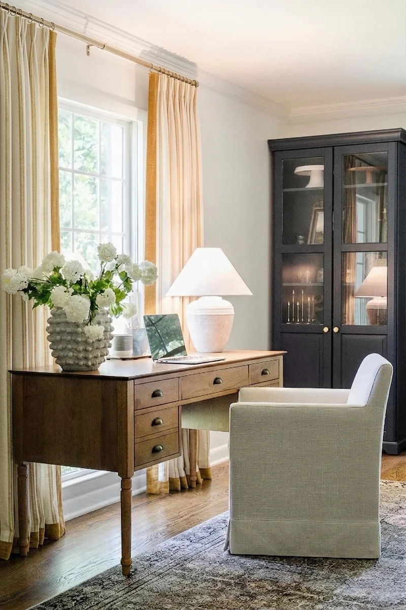 Modern Minimalist Bauhaus Stripe Drapes, Velvet-Trimmed Office Curtains