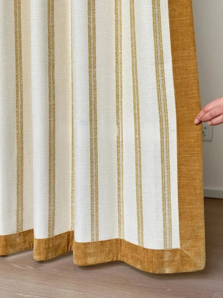 Modern Minimalist Bauhaus Stripe Drapes, Velvet-Trimmed Office Curtains