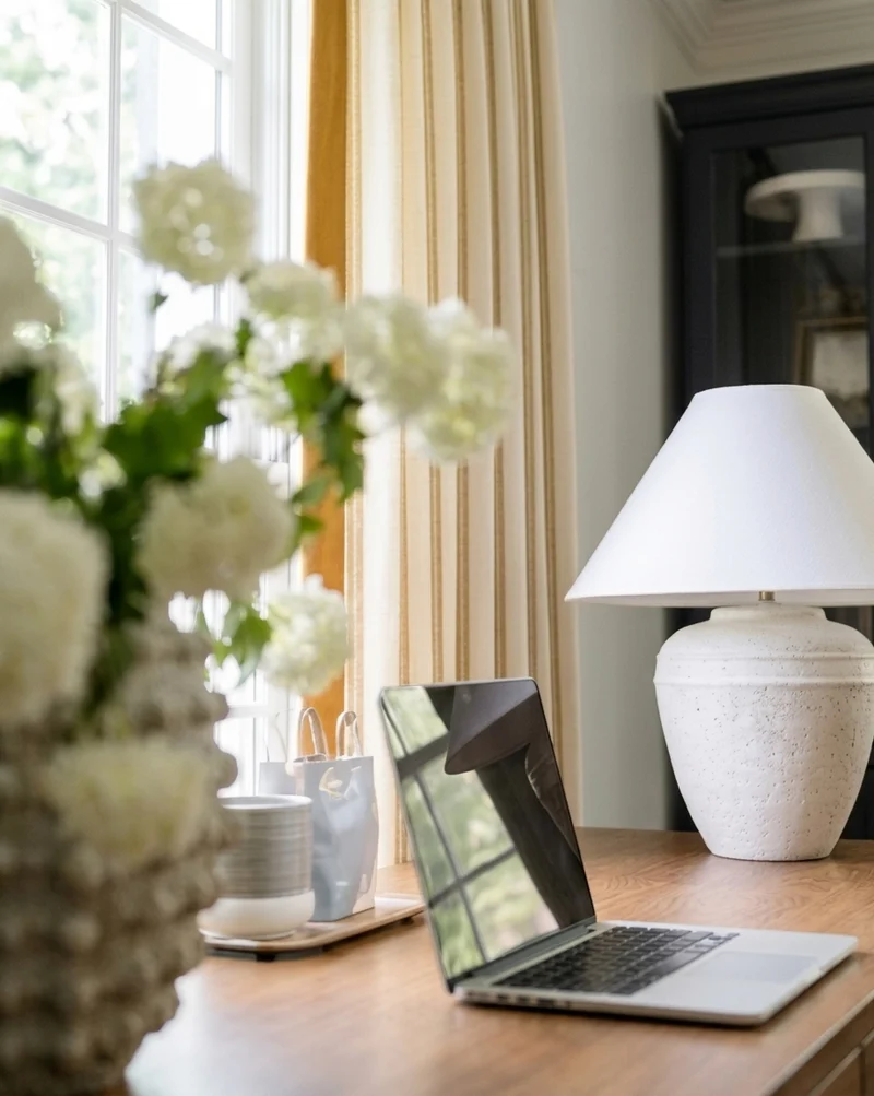 Modern Minimalist Bauhaus Stripe Drapes, Velvet-Trimmed Office Curtains