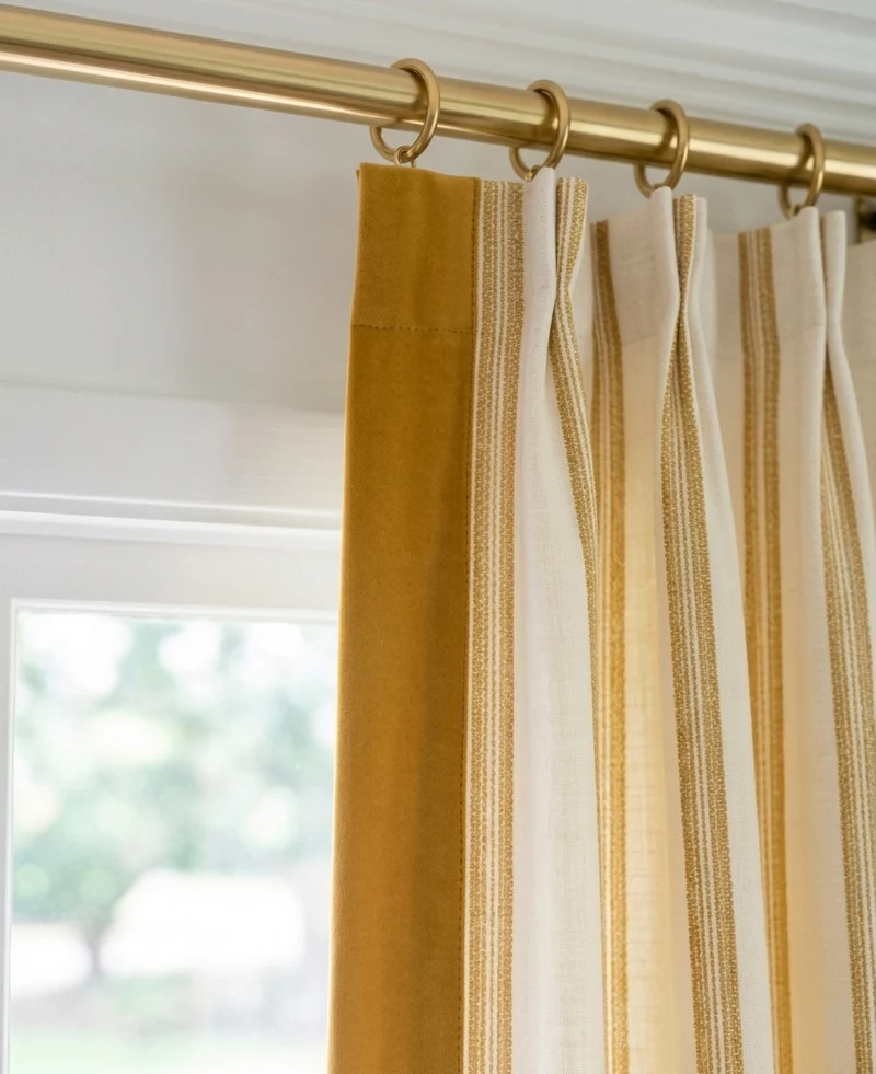 Modern Minimalist Bauhaus Stripe Drapes, Velvet-Trimmed Office Curtains