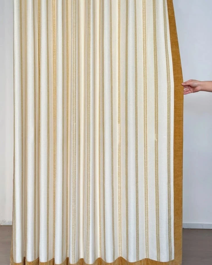Modern Minimalist Bauhaus Stripe Drapes, Velvet-Trimmed Office Curtains
