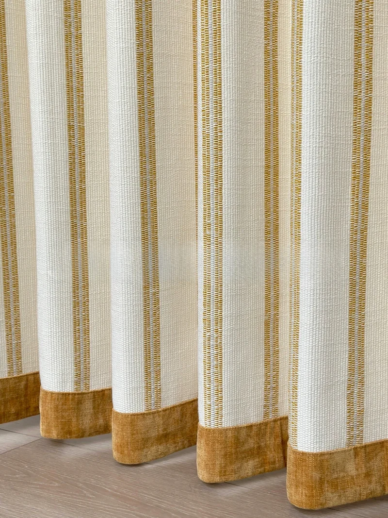 Modern Minimalist Bauhaus Stripe Drapes, Velvet-Trimmed Office Curtains
