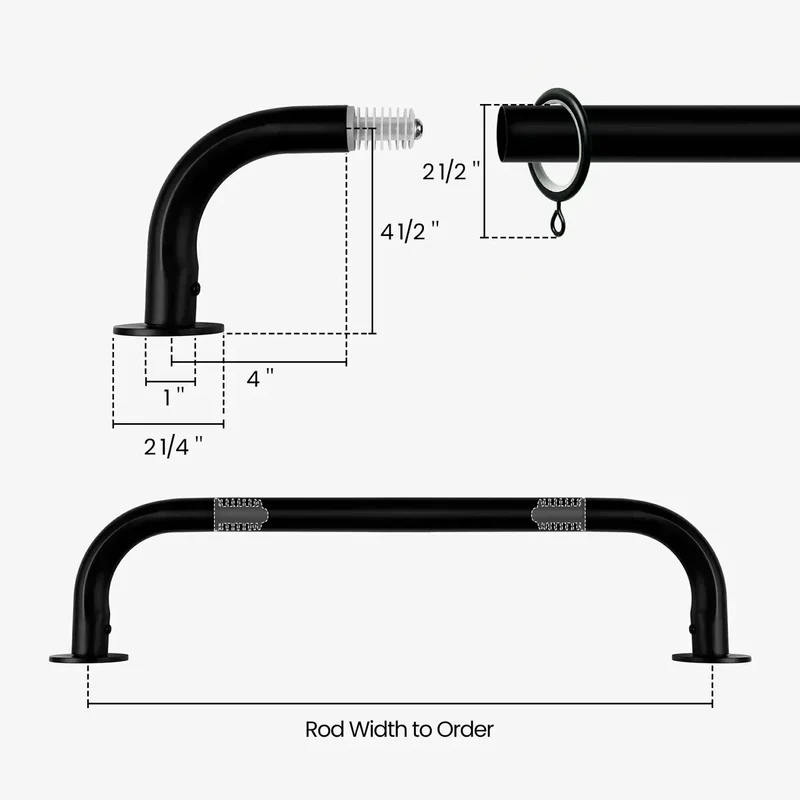 Custom French Return Curtain Rod for Blackout Curtains, Heavy Duty Wrap Around Curtain Rods