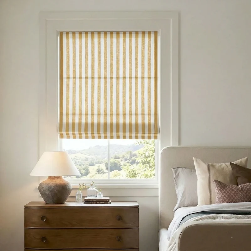 Butter Yellow Window Shades - Striped Roman Blinds