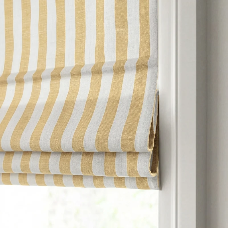 Butter Yellow Window Shades - Striped Roman Blinds