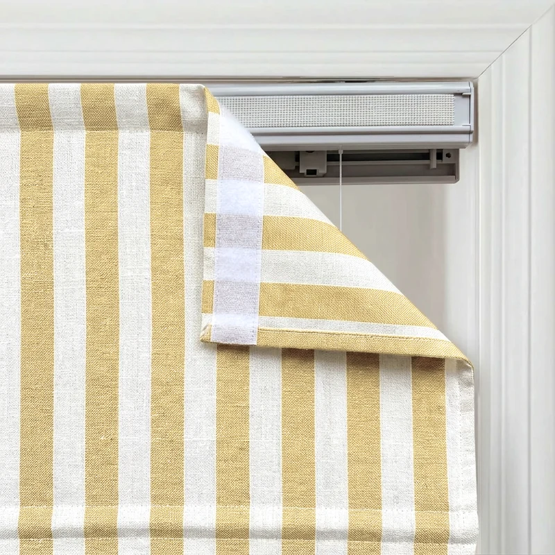 Butter Yellow Window Shades - Striped Roman Blinds