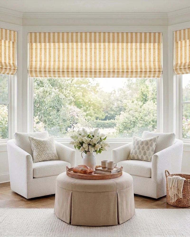 Butter Yellow Window Shades - Striped Roman Blinds