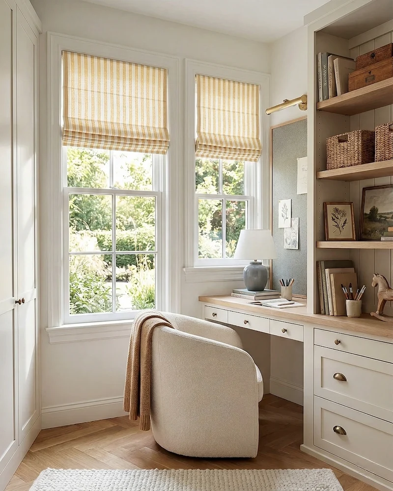 Butter Yellow Window Shades - Striped Roman Blinds