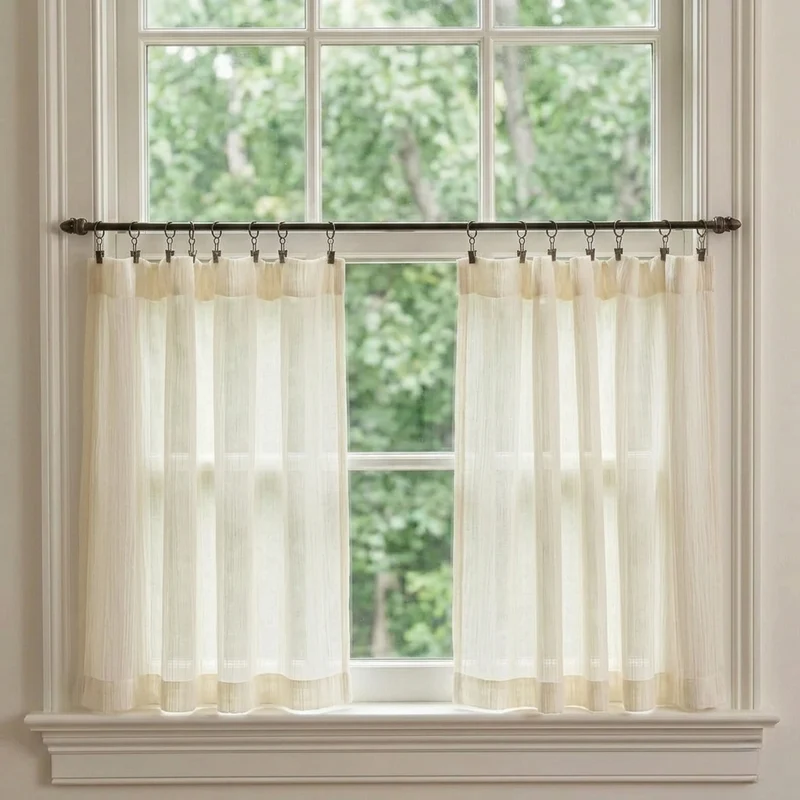 Sheer Cafe Curtains Linen, Privacy Kitchen Curtains for Small Windows