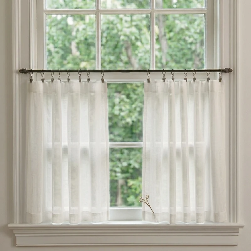 Sheer Cafe Curtains Linen, Privacy Kitchen Curtains for Small Windows