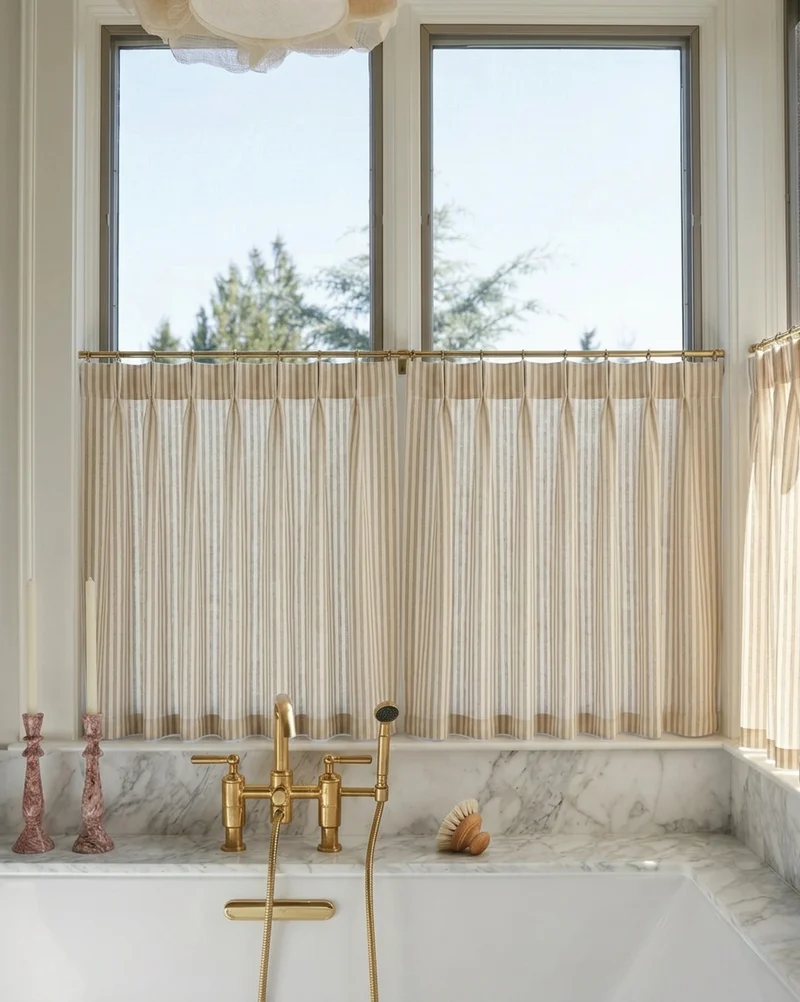 Classic Striped Linen Cafe Curtains Kitchen Window Curtains, French Country Style