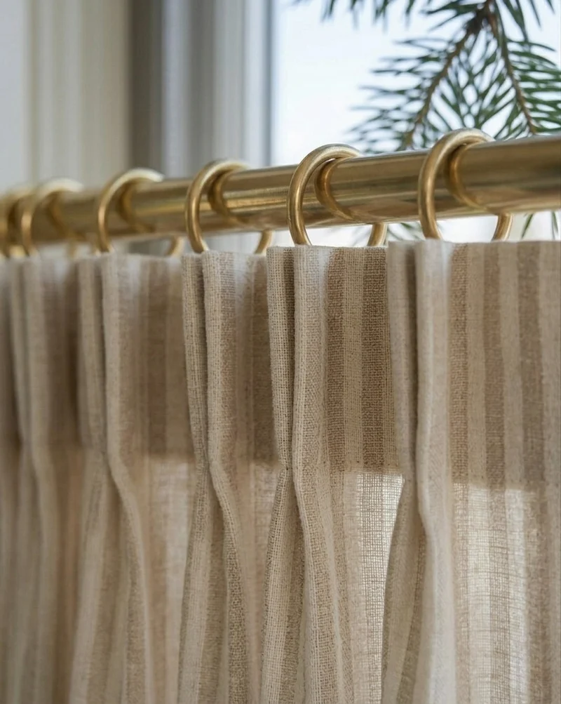 Classic Striped Linen Cafe Curtains Kitchen Window Curtains, French Country Style