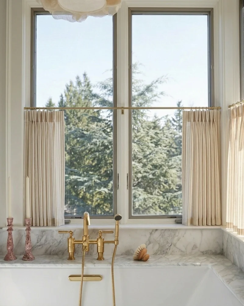 Classic Striped Linen Cafe Curtains Kitchen Window Curtains, French Country Style