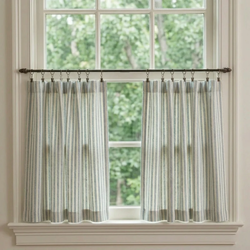 Classic Striped Linen Cafe Curtains Kitchen Window Curtains, French Country Style
