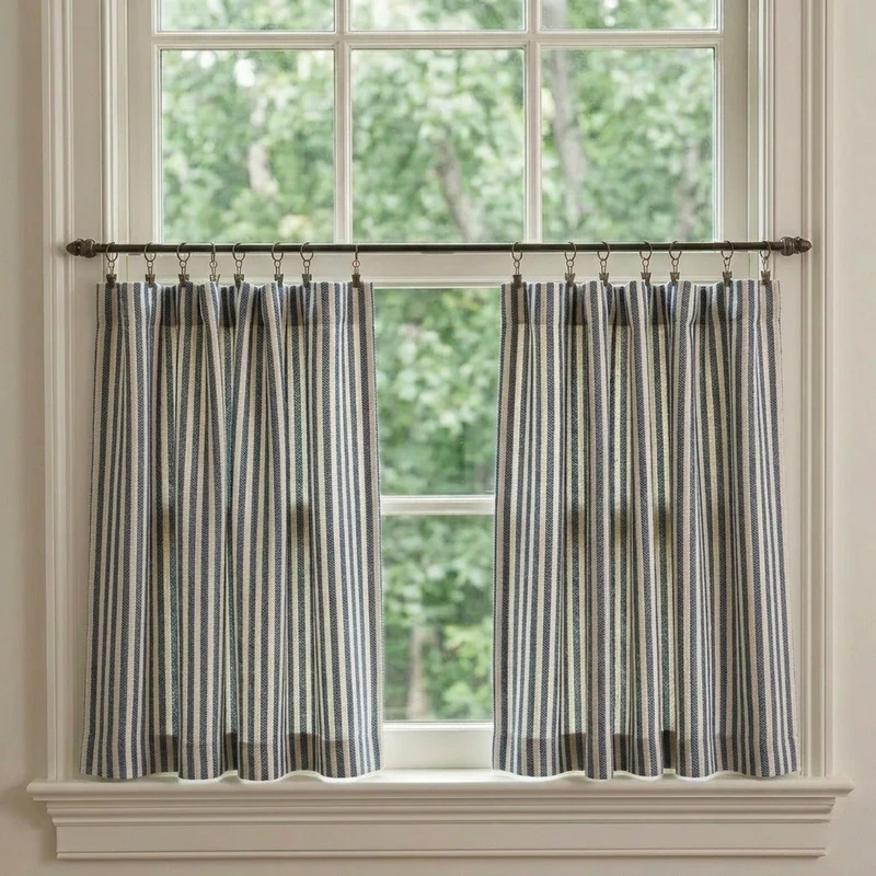 Classic Striped Linen Cafe Curtains Kitchen Window Curtains, French Country Style