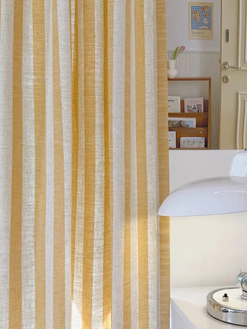 Playroom Curtains: Custom Butter Yellow Striped Linen Drapery for Kids Room, 100% Linen