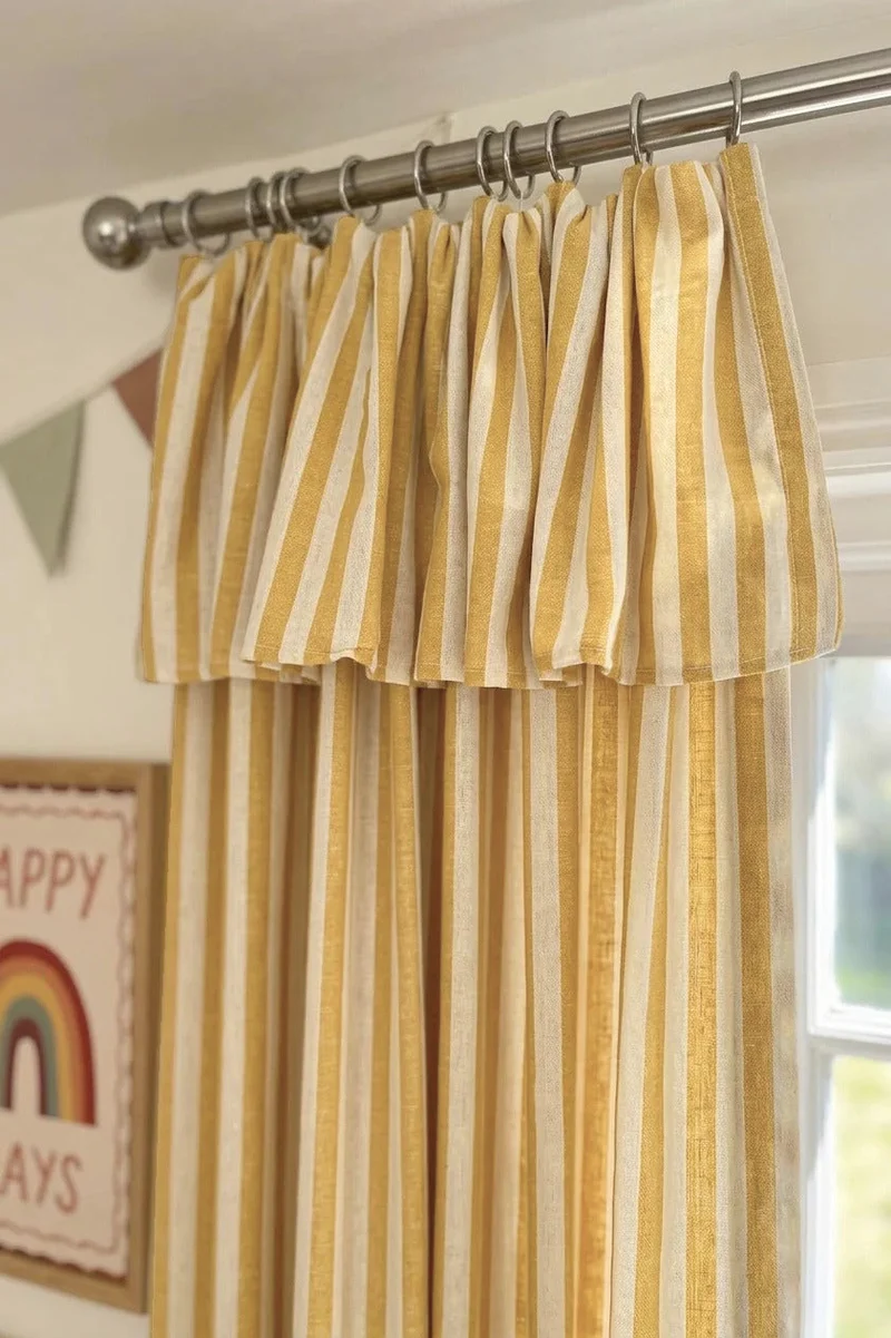 Playroom Curtains: Custom Butter Yellow Striped Linen Drapery for Kids Room, 100% Linen