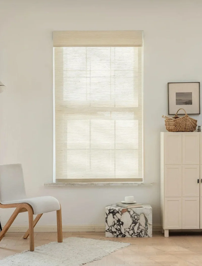 Natural Ramie Bamboo Woven Wood Shades - Creamy White