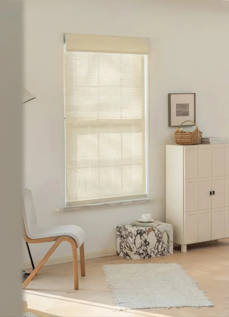 Natural Ramie Bamboo Woven Wood Shades - Creamy White