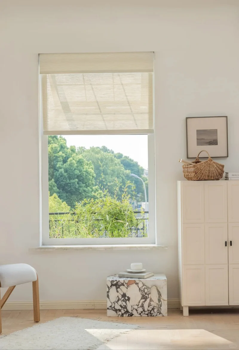 Natural Ramie Bamboo Woven Wood Shades - Creamy White