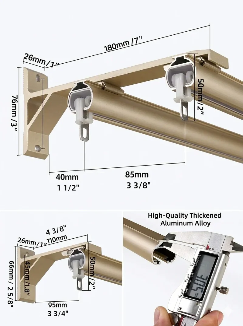 Custom Oversized Aluminum Corner Window Curtain Rod, Supports Pleat & Ripple Fold Headers