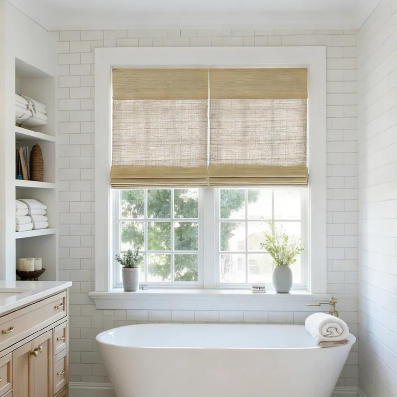 Natural Ramie Roll Up Bamboo Shades Woven Wood Blinds - Beige