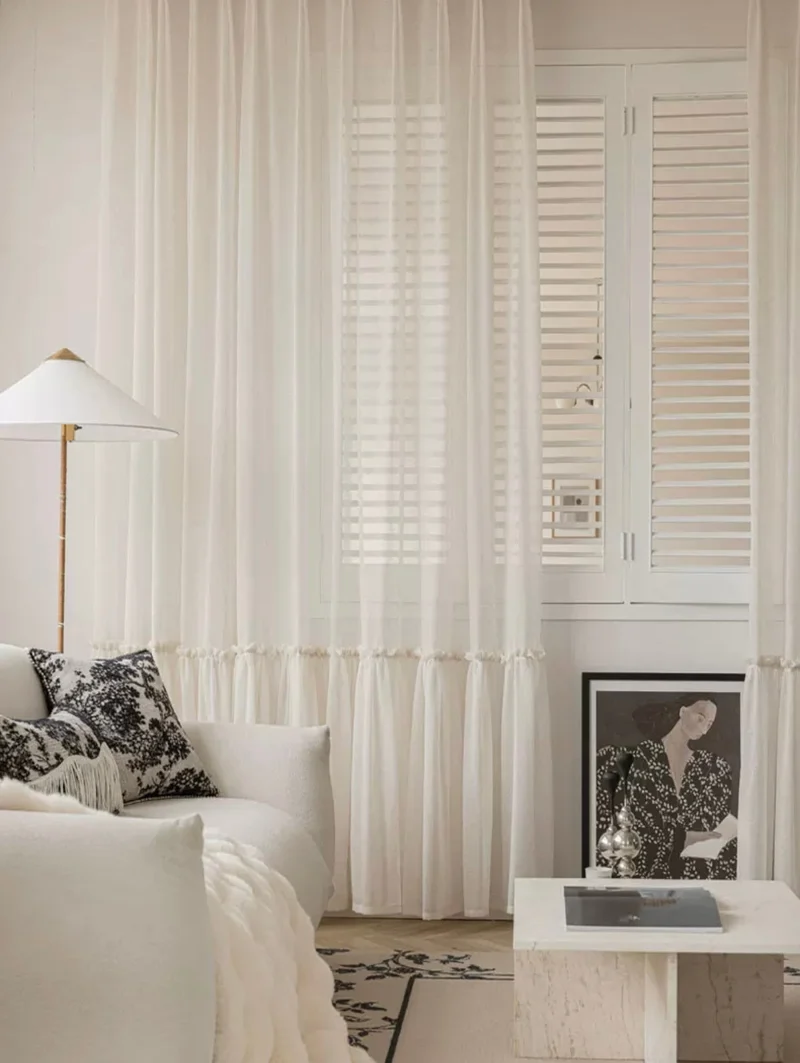 Ruffled Hem Sheer Curtains for Princess Room