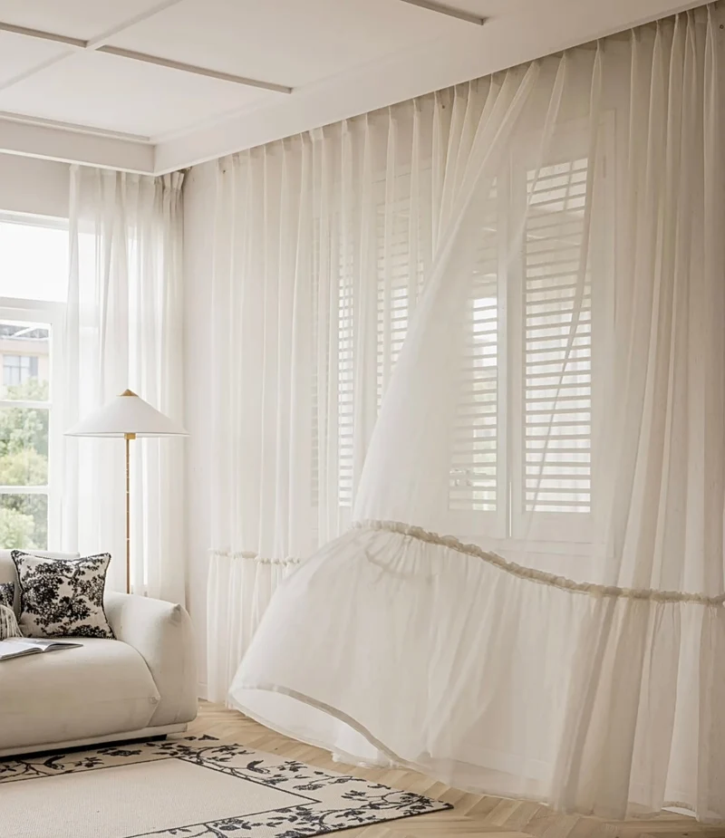 Ruffled Hem Sheer Curtains for Princess Room